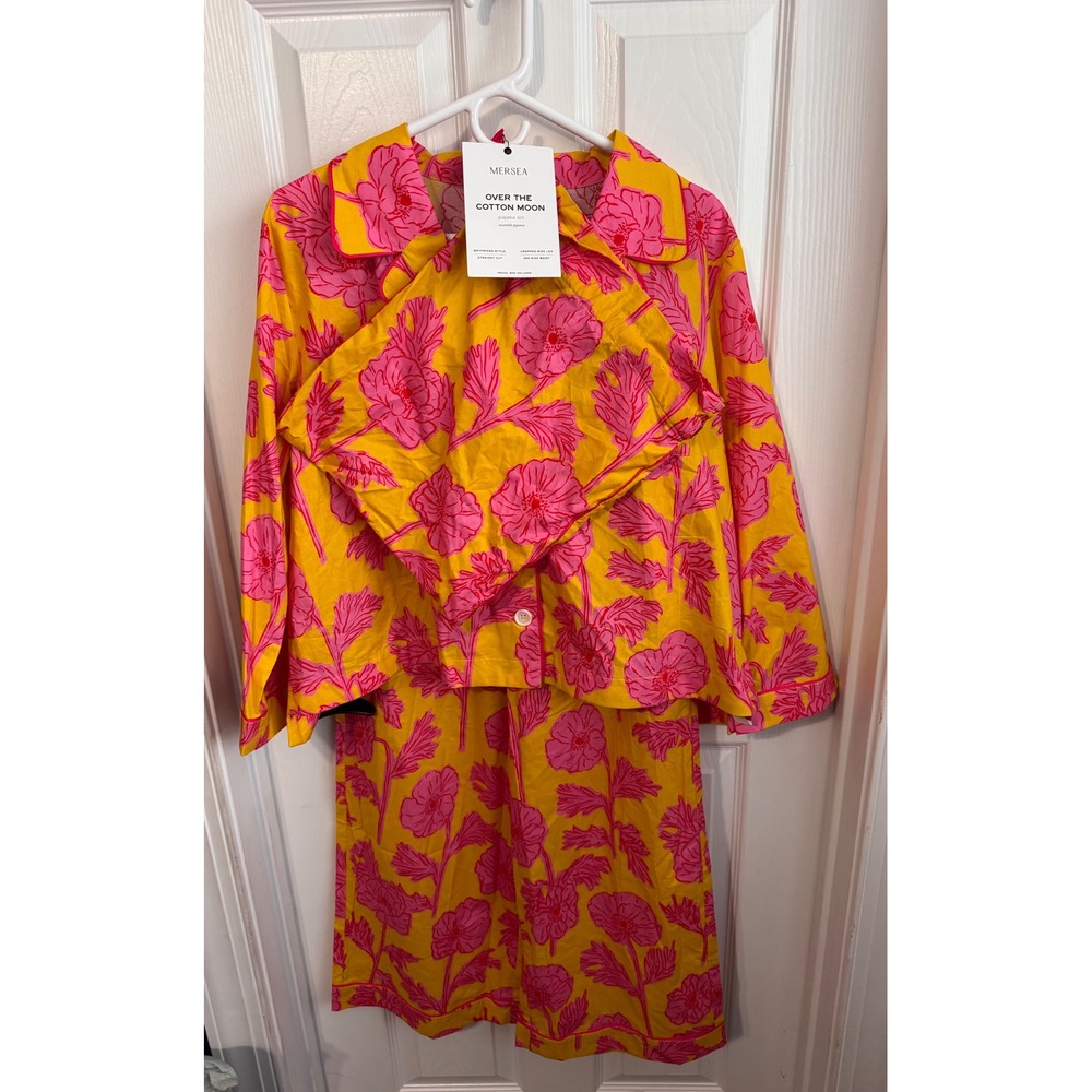 Mersea Over the Cotton Moon Block Poppy Pajama Set Travel Bag S NWT - Picture 2 of 10